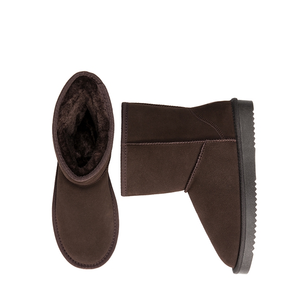 [FuzzyClassic Mid Boot] Suede Mid Calf Snow Boots - BROWN - 4