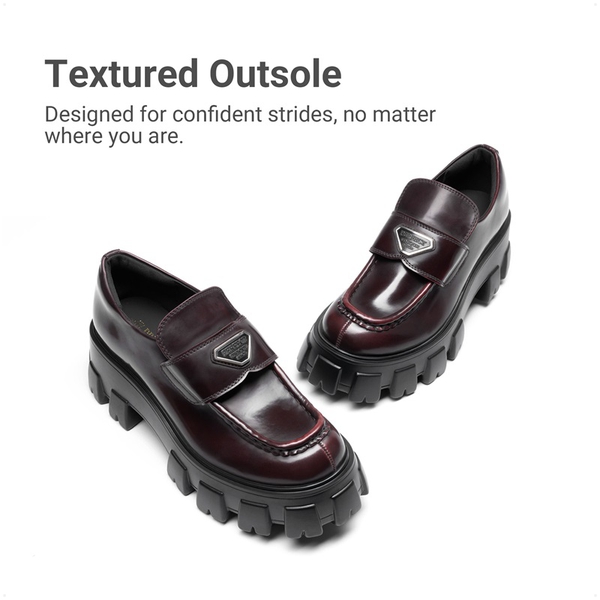 [Livia] Lug Sole Chunky Platform Loafers  - BURGUNDY - 4