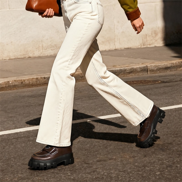 [Livia] Lug Sole Chunky Platform Loafers  - BROWN - 2