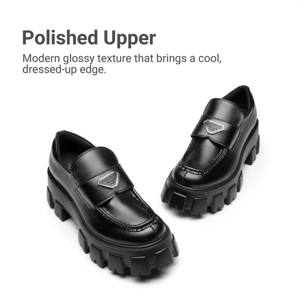 [Livia] Lug Sole Chunky Platform Loafers  - BLACK - 4