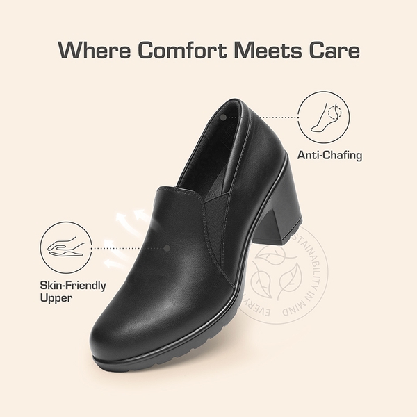 Comfortable Round Toe Block Heel Pumps - BLACK - 8