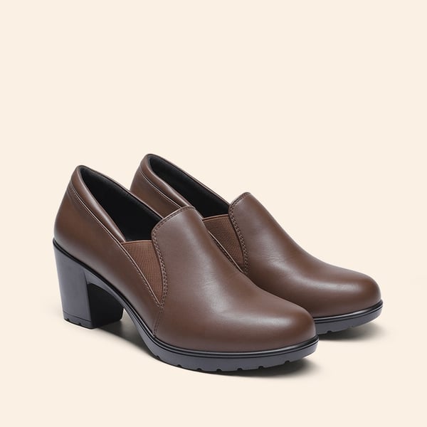 Comfortable Round Toe Block Heel Pumps - DARK BROWN - 2