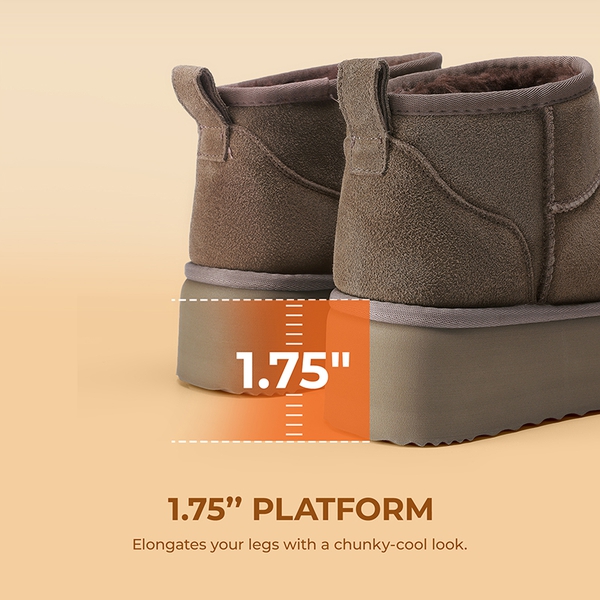 [FuzzyClassic Platform Mini Boot] Suede Platform Ankle Snow Boots - TAUPE - 7