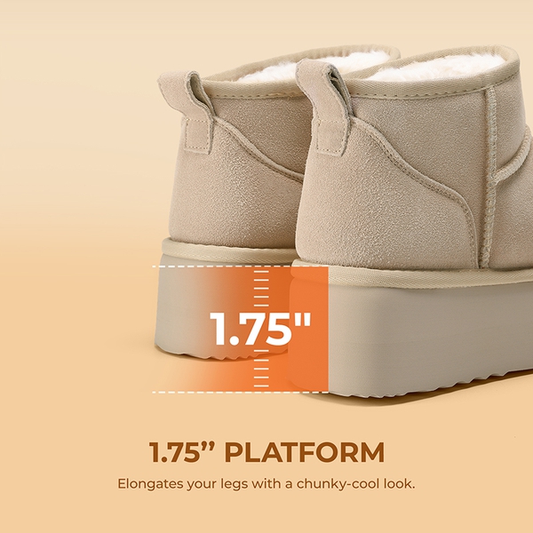[FuzzyClassic Platform Mini Boot] Suede Platform Ankle Snow Boots - SAND - 7