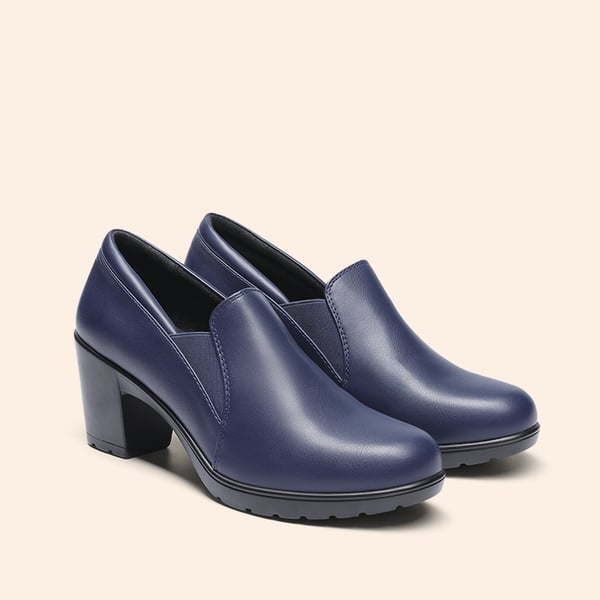 Comfortable Round Toe Block Heel Pumps - NAVY - 2