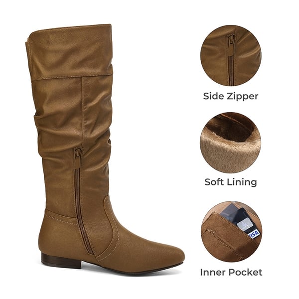 Flat Knee High Boots - CAMEL - 3