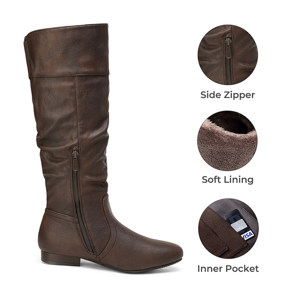 Flat Knee High Boots - BROWN - 3