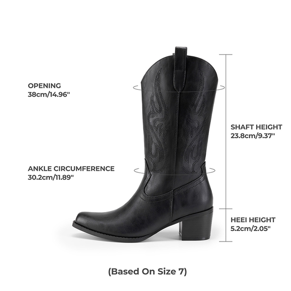 Women’s Embroidered Mid-Calf Cowboy Boots - BLACK-PU - 3