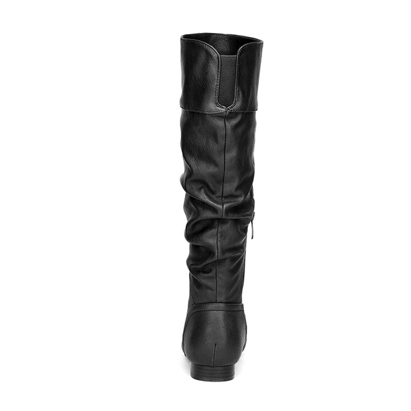 Flat Knee High Boots - BLACK PU - 7