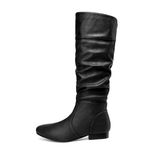 Flat Knee High Boots - BLACK PU - 5