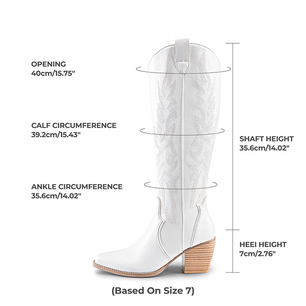 Dallas Embroidered Western Cowboy Knee High Boots - WHITE - 3