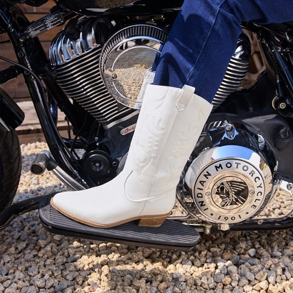 Mid Calf Western Cowboy Boots - WHITE - 10