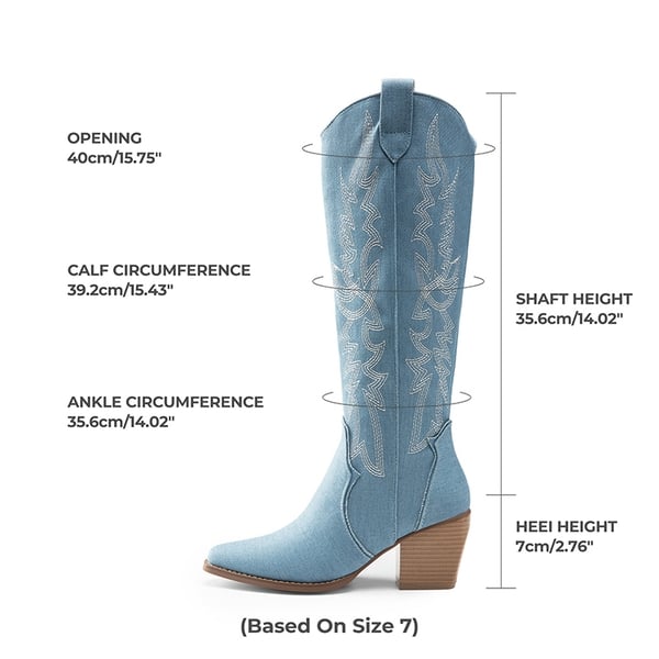 Dallas Embroidered Western Cowboy Knee High Boots - DENIM BLUE - 3