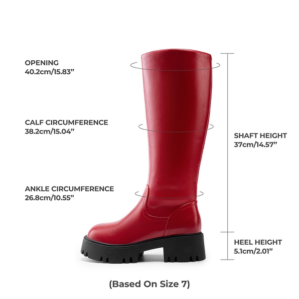 Platform Lug Sole Knee High Boots - RED - 3