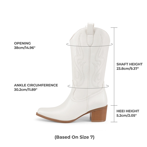 Women’s Embroidered Mid-Calf Cowboy Boots - WHITE-PU - 3