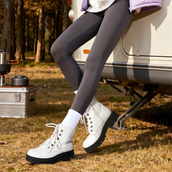 Flat Lace Up Ankle Combat Boots - WHITE - 2