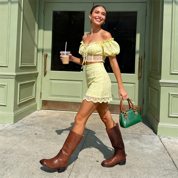 Women’s Square Toe Knee-High Boots - LIGHT BROWN - 1