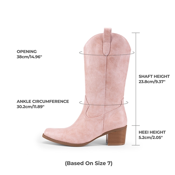 Women’s Embroidered Mid-Calf Cowboy Boots - PINK-PU - 3
