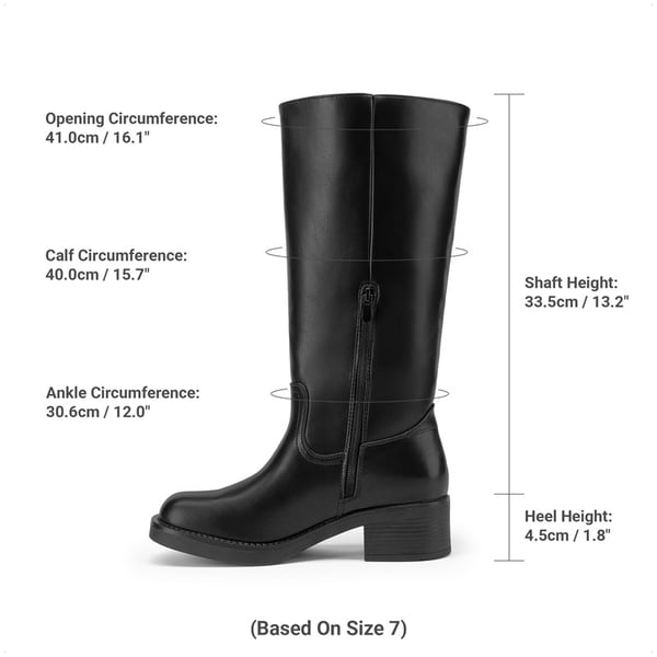 Women’s Square Toe Knee-High Boots - BLACK - 3