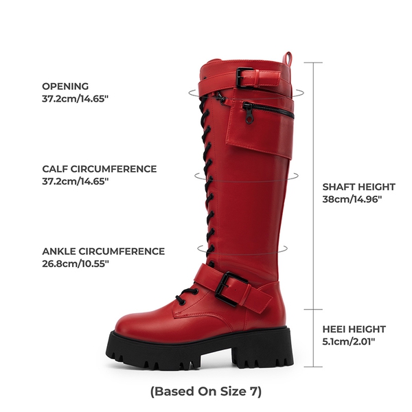 Lug Sole Platform Motorcycle Boots - RED - 3