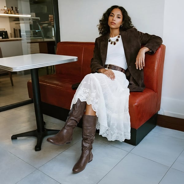 Flat Knee High Boots - BROWN - 1