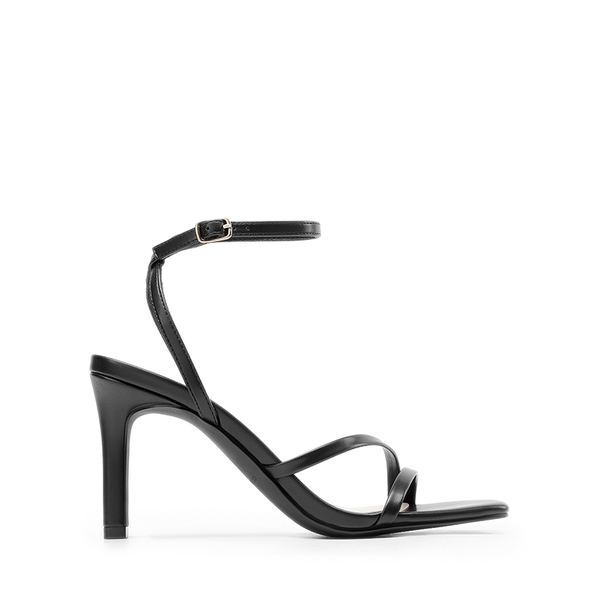 Women’s Strappy Stiletto Heeled Sandals - BLACK-PU - 1