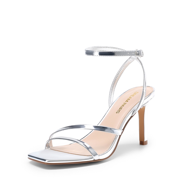 Women’s Strappy Stiletto Heeled Sandals - SILVER -  0
