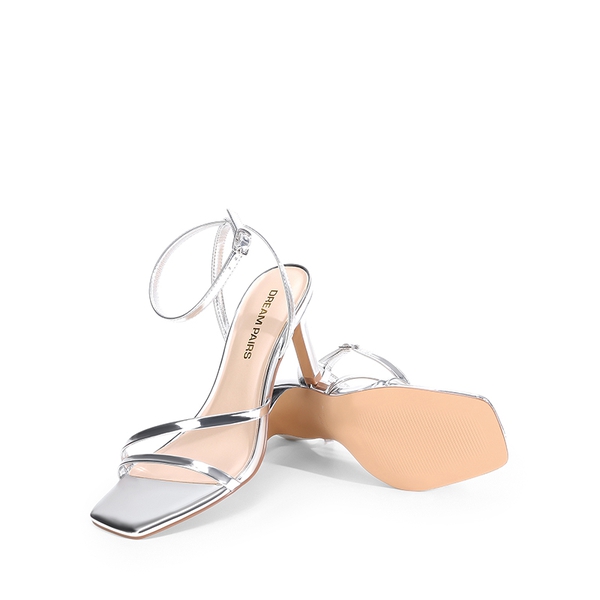 Women’s Strappy Stiletto Heeled Sandals - SILVER - 4