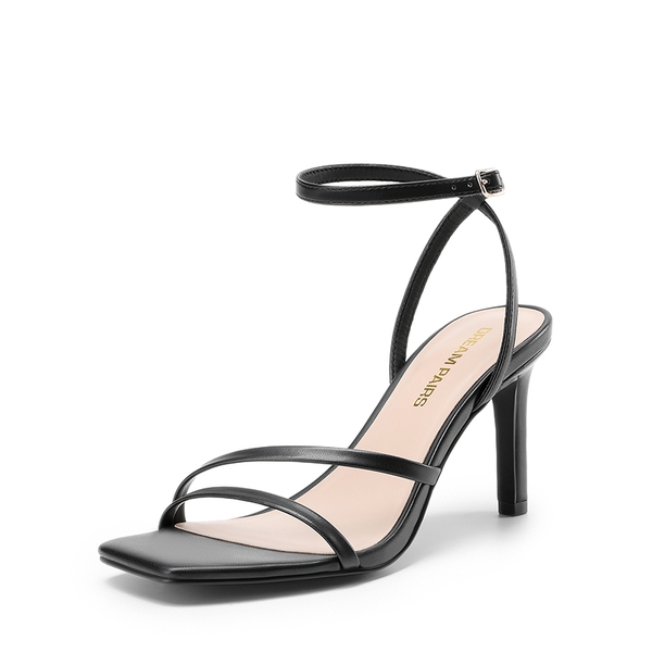 Women’s Strappy Stiletto Heeled Sandals - BLACK-PU -  0