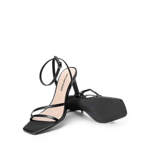 Women’s Strappy Stiletto Heeled Sandals - BLACK-PU - 4