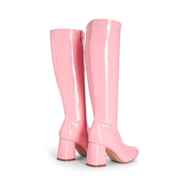 Dreamy Desire Square Toe Chunky Knee High Gogo Boots - PINK-PAT - 6