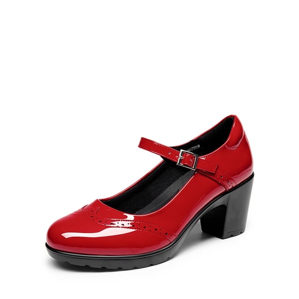  [Morgan] Mary Jane Chunky Heel Pumps - RED-PAT -  0