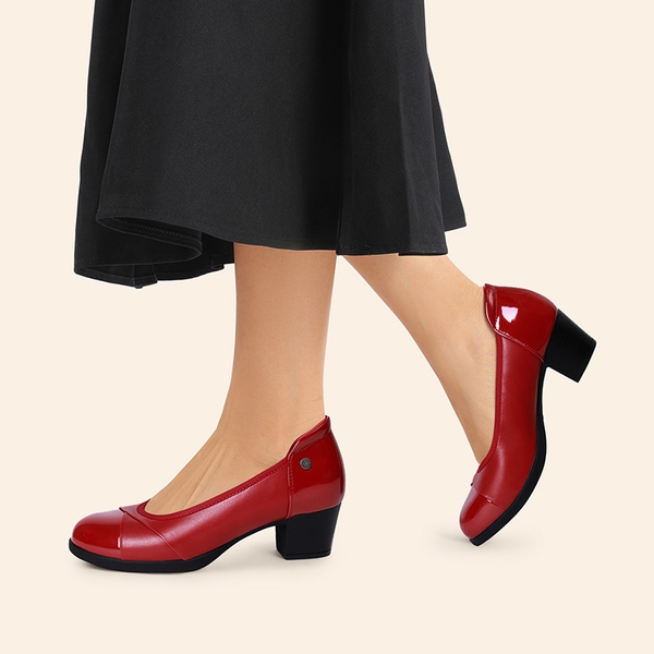 Ascenelle Comfortable Low-Heel Memory Foam Pumps - RED - 8