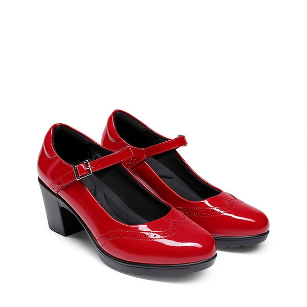  [Morgan] Mary Jane Chunky Heel Pumps - RED-PAT - 7