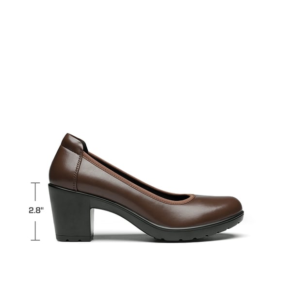 [Stand All Day Pumps] Edena Chunky Low Block Heel Pumps - BROWN - 1