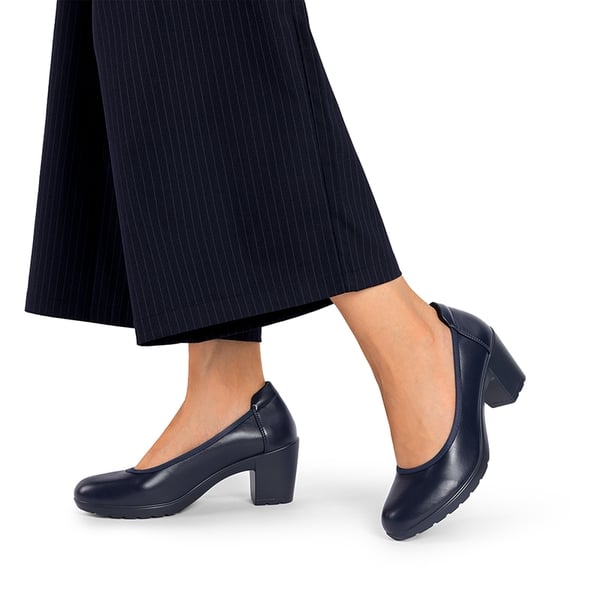[Stand All Day Pumps] Edena Chunky Low Block Heel Pumps - NAVY BLUE - 7