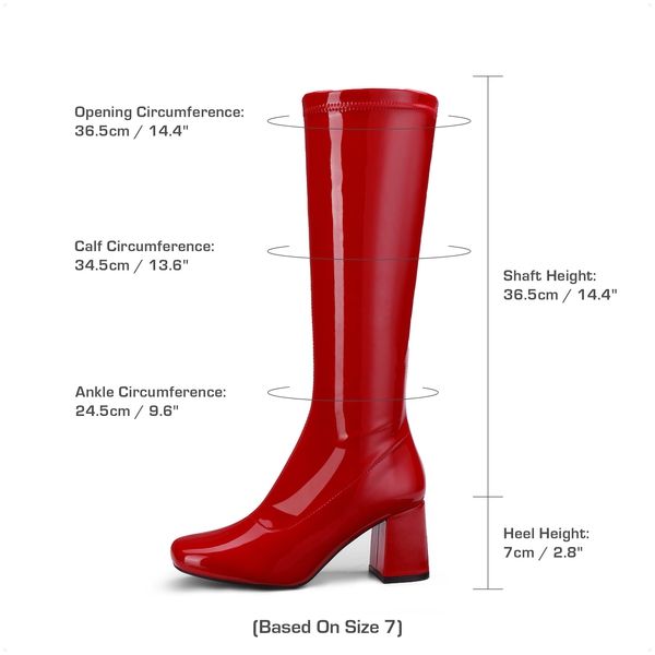 Desire Square Toe Chunky Knee High Gogo Boots - RED PATENT PU - 3