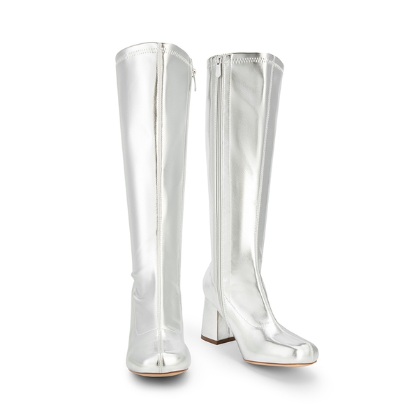 Dreamy Desire Square Toe Chunky Knee High Gogo Boots - METALLIC SILVER - 5