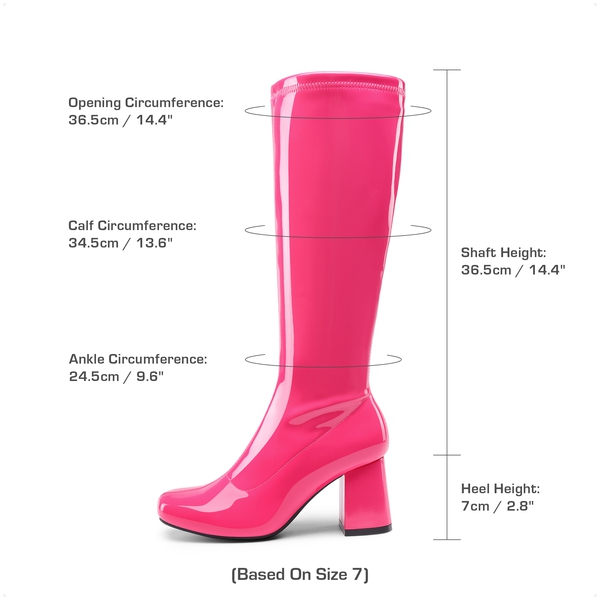 Desire Square Toe Chunky Knee High Gogo Boots - HOT PINK PAT - 8