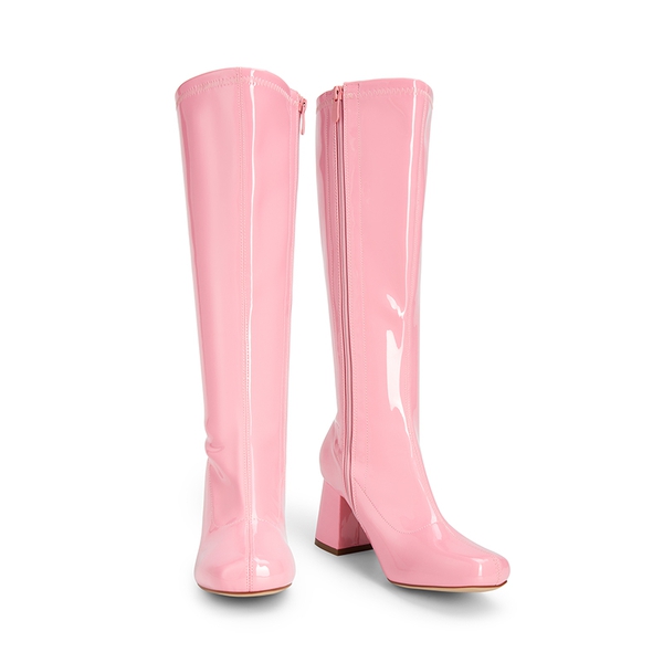 Dreamy Desire Square Toe Chunky Knee High Gogo Boots - PINK-PAT - 5