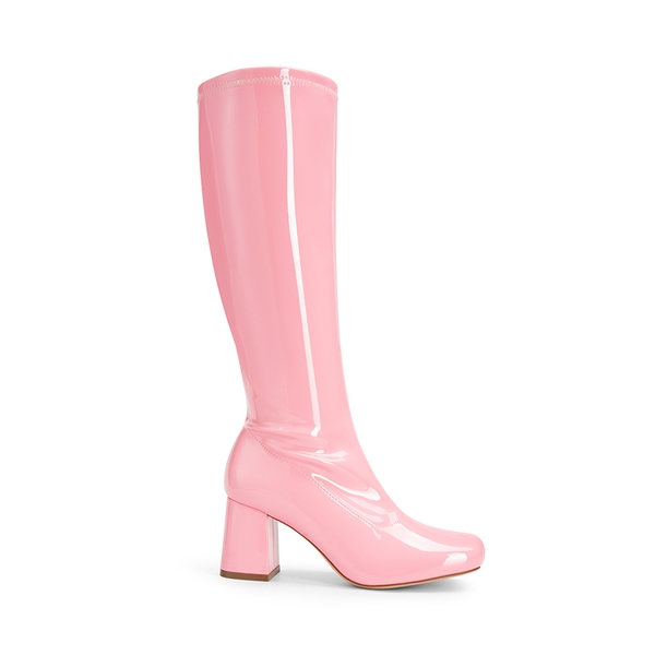 Dreamy Desire Square Toe Chunky Knee High Gogo Boots - PINK-PAT - 4