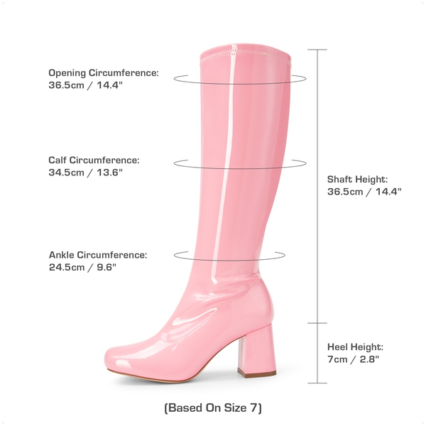 Dreamy Desire Square Toe Chunky Knee High Gogo Boots - PINK-PAT - 3