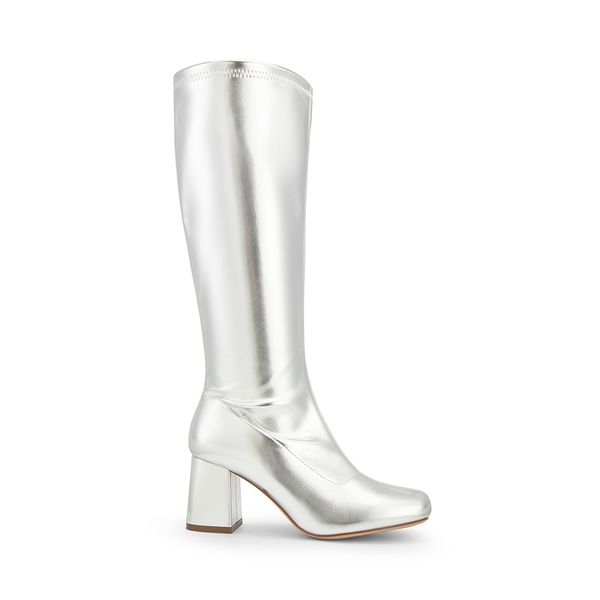 Dreamy Desire Square Toe Chunky Knee High Gogo Boots - METALLIC SILVER - 4