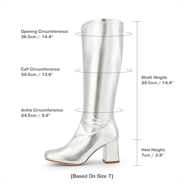 Dreamy Desire Square Toe Chunky Knee High Gogo Boots - METALLIC SILVER - 3