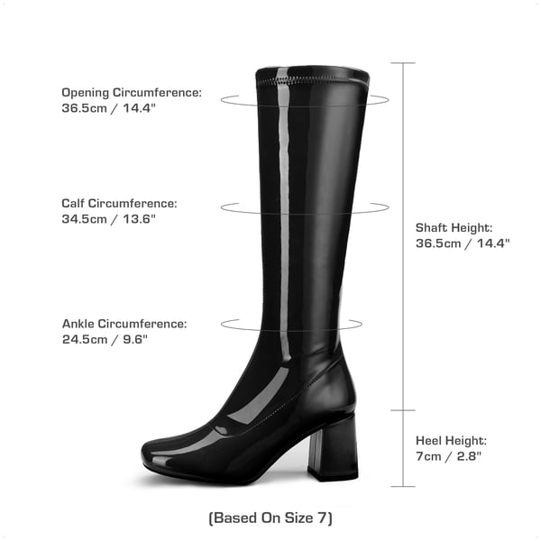 Desire Square Toe Chunky Knee High Gogo Boots - BLACK PATENT PU - 1