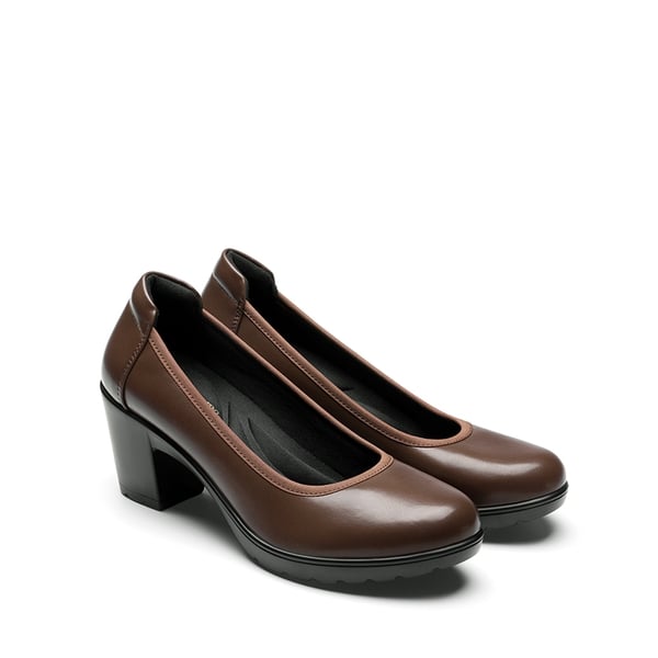 [Stand All Day Pumps] Edena Chunky Low Block Heel Pumps - BROWN - 2