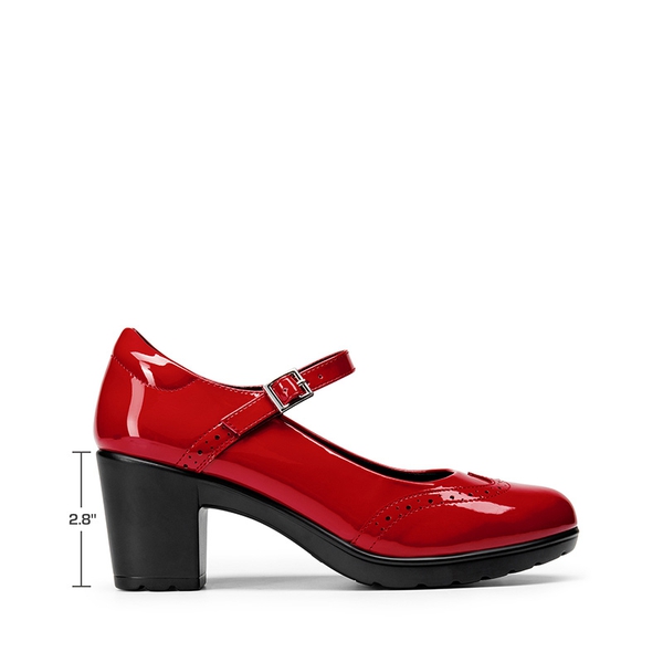  [Morgan] Mary Jane Chunky Heel Pumps - RED-PAT - 6
