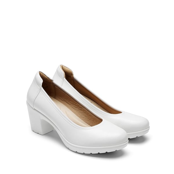 [Stand All Day Pumps] Edena Chunky Low Block Heel Pumps - WHITE - 2