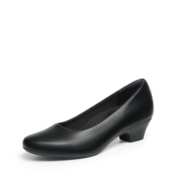 [Stand All Day Pumps] Counsel Round-Toe Low Block Heel Pumps - BLACK -  0