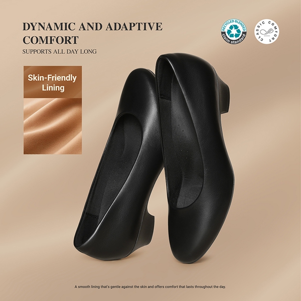 [Stand All Day Pumps] Counsel Round-Toe Low Block Heel Pumps - BLACK - 6